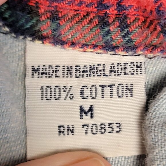 Vintage 90s Plaid Denim Shirt Women Medium Blue Red Button Up Collar Long Sleeve - Picture 8 of 16